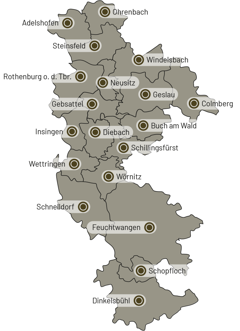 Karte Gebiet der LAG Region an der Romantischen Stra&szlig;e e. V.