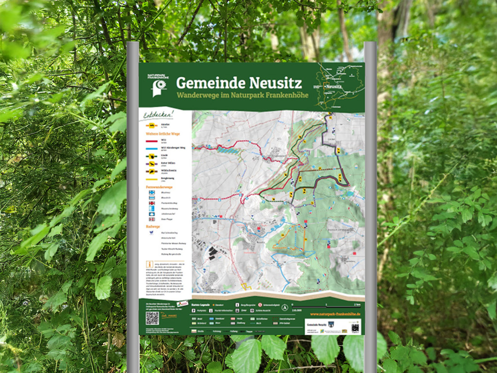 Informative Tafeln sollen k&uuml;nftig &uuml;ber umfassend &uuml;ber das Wanderwegenetz im Naturpark Franken informieren &copy; Fotomontage LAG Region an der Romantischen Stra&szlig;e e. V.